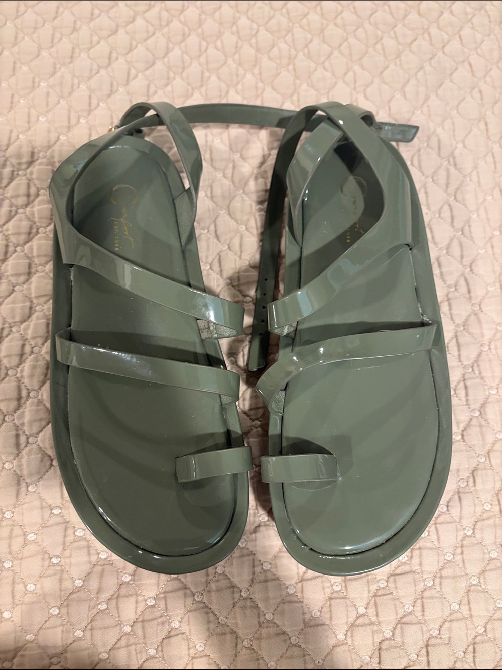 Patent Olive Green Strappy Slingback Sandals
